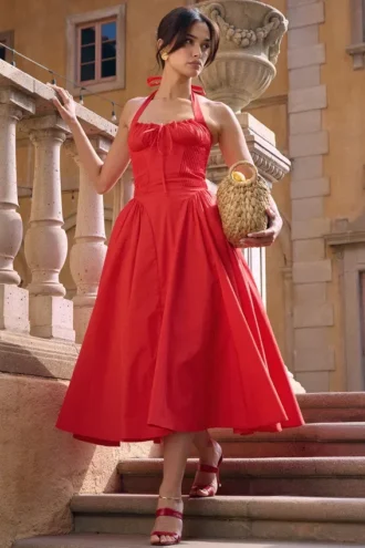 Adabella Italienisches Tomaten-Baumwoll-Halter-Sommerkleid