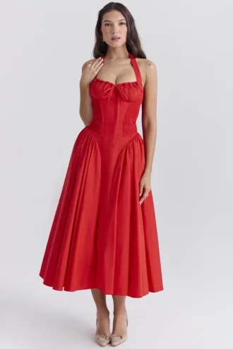 Adabella Italienisches Tomaten-Baumwoll-Halter-Sommerkleid
