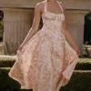 Adabella Midi-Sommerkleid aus Baumwolle mit Neckholder und rosa Wiesenblumen-Print