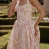 Adabella Midi-Sommerkleid aus Baumwolle mit Neckholder und rosa Wiesenblumen-Print