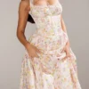 Adabella Midi-Sommerkleid aus Baumwolle mit Neckholder und rosa Wiesenblumen-Print