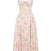 Adabella Midi-Sommerkleid aus Baumwolle mit Neckholder und rosa Wiesenblumen-Print