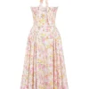 Adabella Midi-Sommerkleid aus Baumwolle mit Neckholder und rosa Wiesenblumen-Print