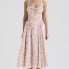 Adabella Midi-Sommerkleid aus Baumwolle mit Neckholder und rosa Wiesenblumen-Print