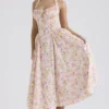Adabella Midi-Sommerkleid aus Baumwolle mit Neckholder und rosa Wiesenblumen-Print