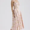 Adabella Midi-Sommerkleid aus Baumwolle mit Neckholder und rosa Wiesenblumen-Print