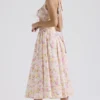 Adabella Midi-Sommerkleid aus Baumwolle mit Neckholder und rosa Wiesenblumen-Print