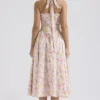 Adabella Midi-Sommerkleid aus Baumwolle mit Neckholder und rosa Wiesenblumen-Print