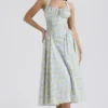 Adabella Midi-Sommerkleid aus Baumwolle mit Vintage-Blumenprint in zartem Blau