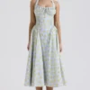 Adabella Midi-Sommerkleid aus Baumwolle mit Vintage-Blumenprint in zartem Blau