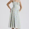 Adabella Midi-Sommerkleid aus Baumwolle mit Vintage-Blumenprint in zartem Blau