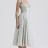 Adabella Midi-Sommerkleid aus Baumwolle mit Vintage-Blumenprint in zartem Blau