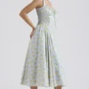 Adabella Midi-Sommerkleid aus Baumwolle mit Vintage-Blumenprint in zartem Blau
