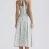 Adabella Midi-Sommerkleid aus Baumwolle mit Vintage-Blumenprint in zartem Blau