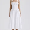 Adabella Weißes Baumwoll-Halter-Sommerkleid Adabella Weißes Baumwoll-Halter-Sommerkleid