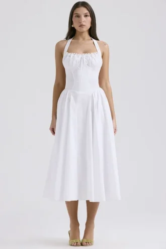 Adabella Weißes Baumwoll-Halter-Sommerkleid