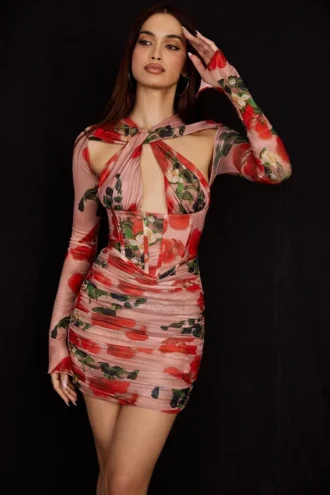 Adanna Korsett-Mini-Kleid mit Rosenprint