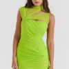 Adrie Neon-Grünes gerafftes Minikleid