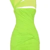Adrie Neon-Grünes gerafftes Minikleid
