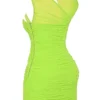 Adrie Neon-Grünes gerafftes Minikleid