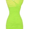 Adrie Neon-Grünes gerafftes Minikleid