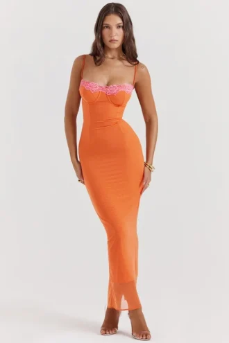 Aiza Flame Orange Maxikleid