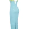 Aiza Maxikleid in Ozeanblau mit kontrastierender Spitze Aiza Maxikleid in Ozeanblau mit kontrastierender Spitze