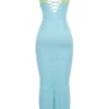 Aiza Maxikleid in Ozeanblau mit kontrastierender Spitze Aiza Maxikleid in Ozeanblau mit kontrastierender Spitze