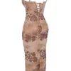 Aiza Maxikleid mit cremefarbenem Blumenprint