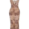 Aiza Maxikleid mit cremefarbenem Blumenprint