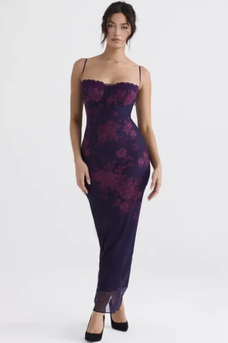 Aiza Maxikleid mit Trauben-Blumenprint