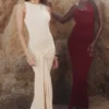 Akaia Champagne Wasserfall-Maxikleid Akaia Champagne Wasserfall-Maxikleid