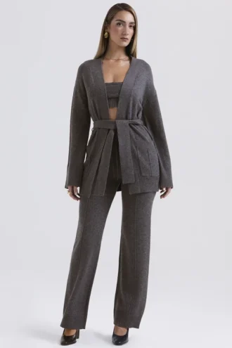 Alaia Strickjacke aus Kaschmirmischung in Anthrazit mit Gürtel