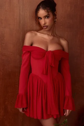 Alana Scarlet Off-Shoulder-Kleid