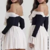 Alana Schwarzes & cremefarbenes schulterfreies Kleid Alana Schwarzes & cremefarbenes schulterfreies Kleid