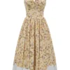 Alba Midi-Kleid aus Baumwolle mit gerafftem Rock und Honeyflower-Print Alba Midi-Kleid aus Baumwolle mit gerafftem Rock und Honeyflower-Print