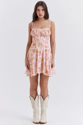 Alejandra Korsetts-Kleid mit helllavendelfarbenem Print