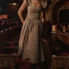 Alessandra Midi-Kleid aus goldenem Jacquard mit abnehmbarem Schleifen