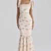Alessina Elfenbeinfarbenes Vintage-Rosen-Print-Maxikleid aus Baumwolle mit Spitze Alessina Elfenbeinfarbenes Vintage-Rosen-Print-Maxikleid aus Baumwolle mit Spitze