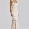 Alessina Elfenbeinfarbenes Vintage-Rosen-Print-Maxikleid aus Baumwolle mit Spitze Alessina Elfenbeinfarbenes Vintage-Rosen-Print-Maxikleid aus Baumwolle mit Spitze