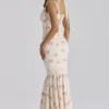 Alessina Elfenbeinfarbenes Vintage-Rosen-Print-Maxikleid aus Baumwolle mit Spitze Alessina Elfenbeinfarbenes Vintage-Rosen-Print-Maxikleid aus Baumwolle mit Spitze