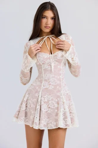 Alice Vintage-Minikleid aus cremefarbener Spitze