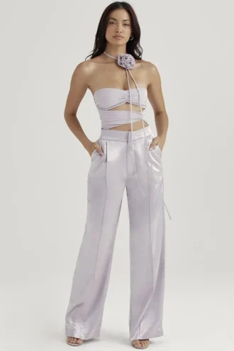 Alivia Graue Satin-Hose