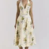 Allena Lemon Ribbon Stretch-Baumwoll-Halter-Midi-Sommerkleid Allena Lemon Ribbon Stretch-Baumwoll-Halter-Midi-Sommerkleid