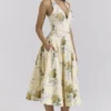 Allena Lemon Ribbon Stretch-Baumwoll-Halter-Midi-Sommerkleid Allena Lemon Ribbon Stretch-Baumwoll-Halter-Midi-Sommerkleid