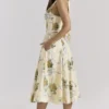 Allena Lemon Ribbon Stretch-Baumwoll-Halter-Midi-Sommerkleid Allena Lemon Ribbon Stretch-Baumwoll-Halter-Midi-Sommerkleid