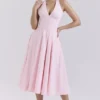 Allena Rosa Stretch-Baumwoll-Halter-Midi-Sommerkleid Allena Rosa Stretch-Baumwoll-Halter-Midi-Sommerkleid