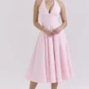 Allena Rosa Stretch-Baumwoll-Halter-Midi-Sommerkleid Allena Rosa Stretch-Baumwoll-Halter-Midi-Sommerkleid