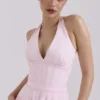 Allena Rosa Stretch-Baumwoll-Halter-Midi-Sommerkleid Allena Rosa Stretch-Baumwoll-Halter-Midi-Sommerkleid