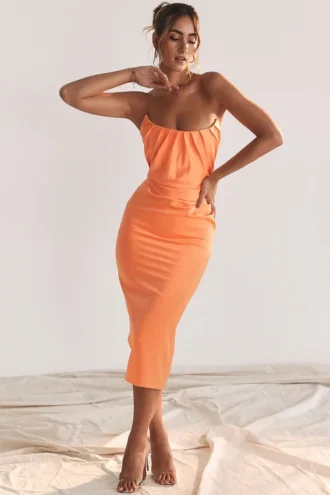 Alora Tangerine trägerloses Korsetts-Midi-Kleid